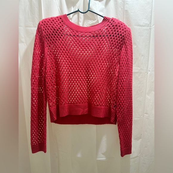 Vibrant Hot Pink Mesh Sweater with shoulder pads - Picture 3 of 5